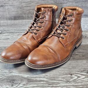 Madden M-BRIX Boot Men's 10 Brown Zip + Lace Faux Leather